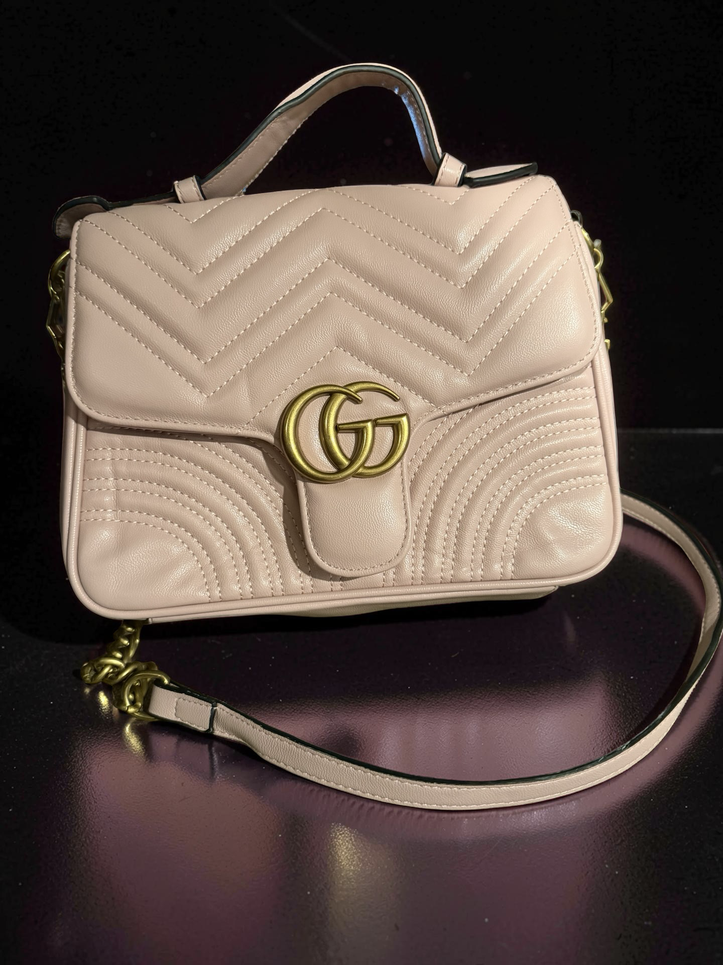 Gucci Rose Pink GG Marmont Quilted Top Handle Satchel